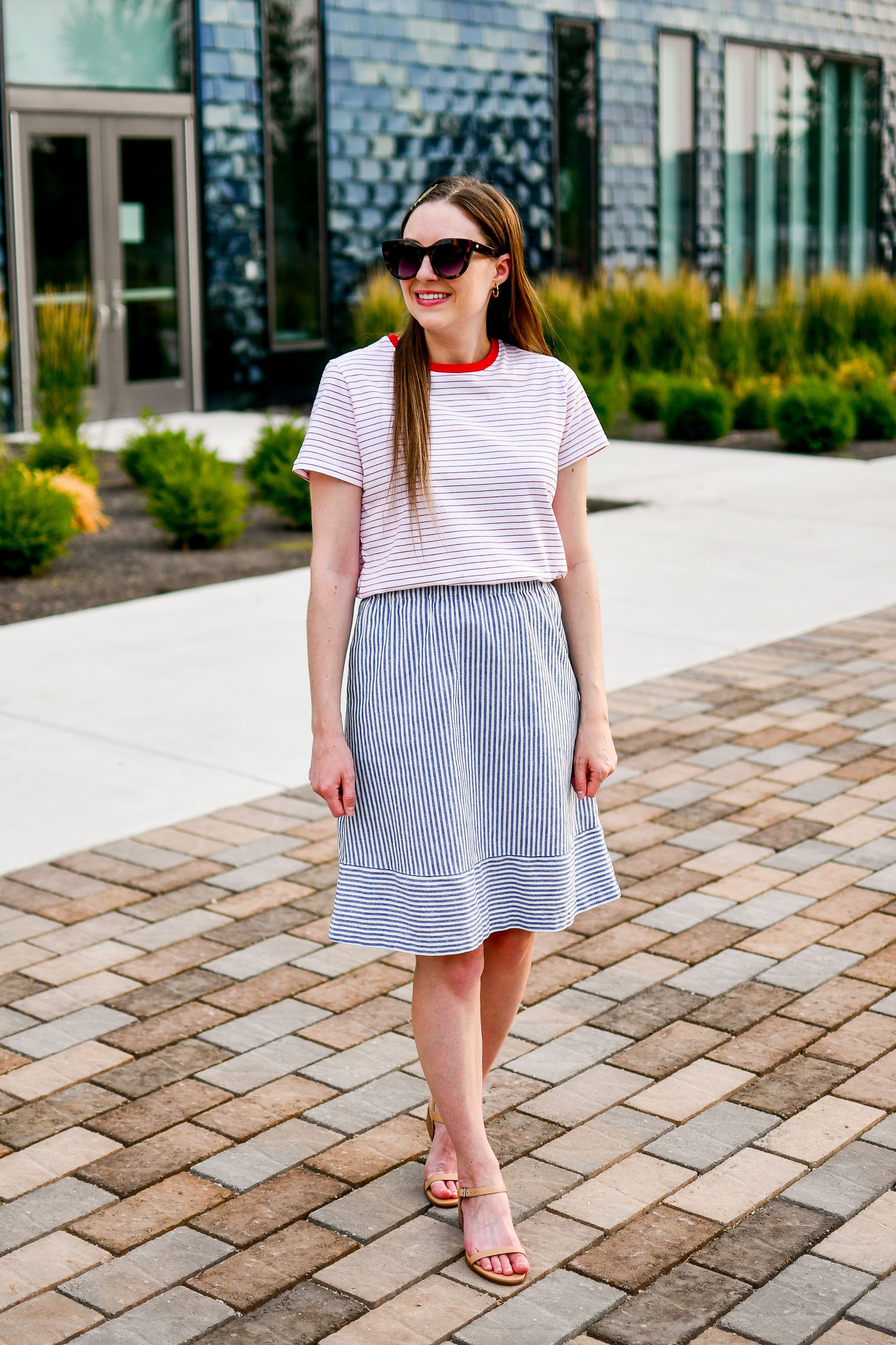 Grey striped skirt outlet outfit